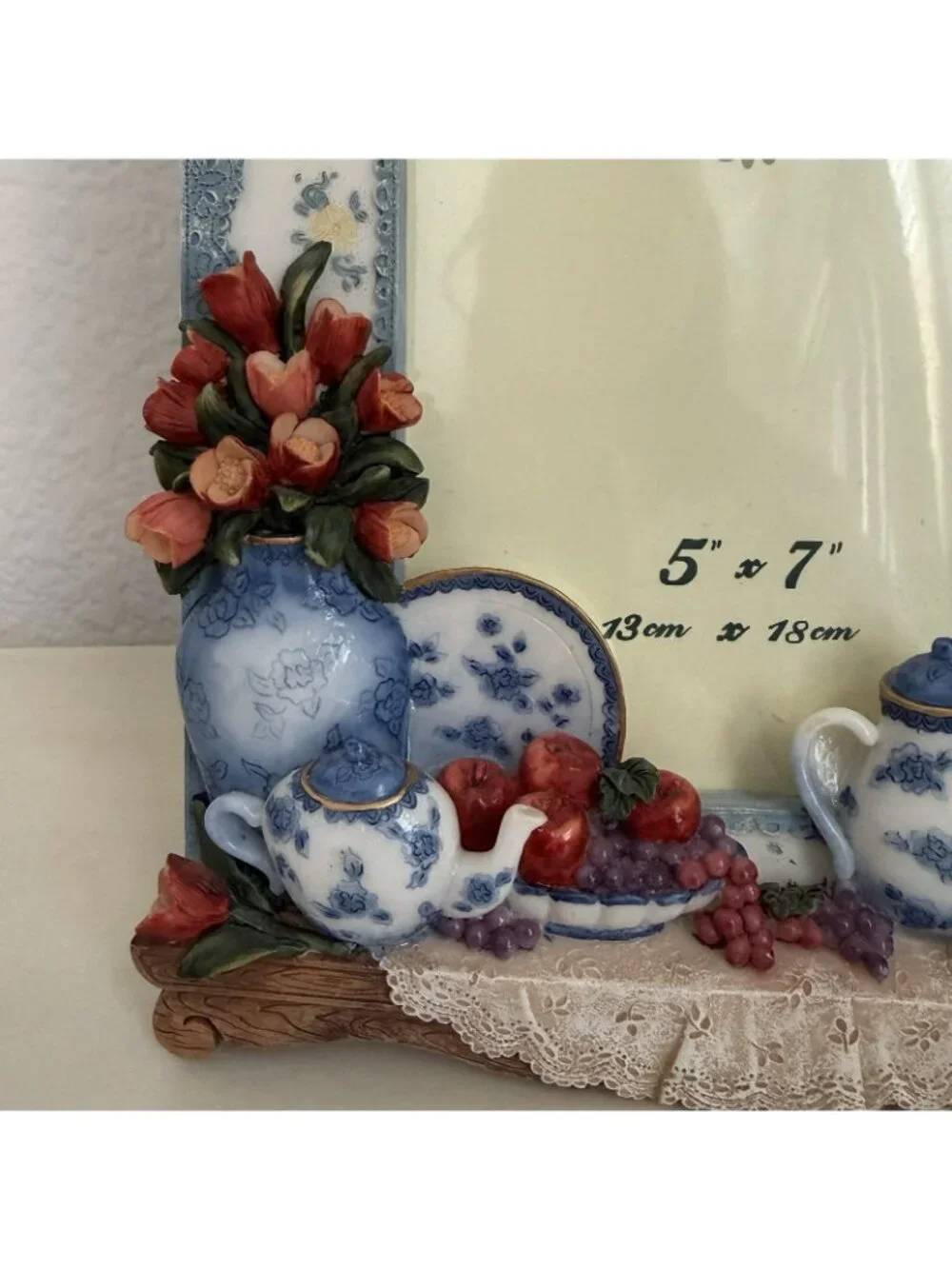A. Richesco Corporation 3D Teacup Hand painted Floral Picture Frame 5x7”